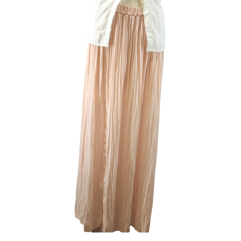 Forever 21 Neutral Flowy Peach Pink Pleated Maxi Skirt Elastic Waist Large